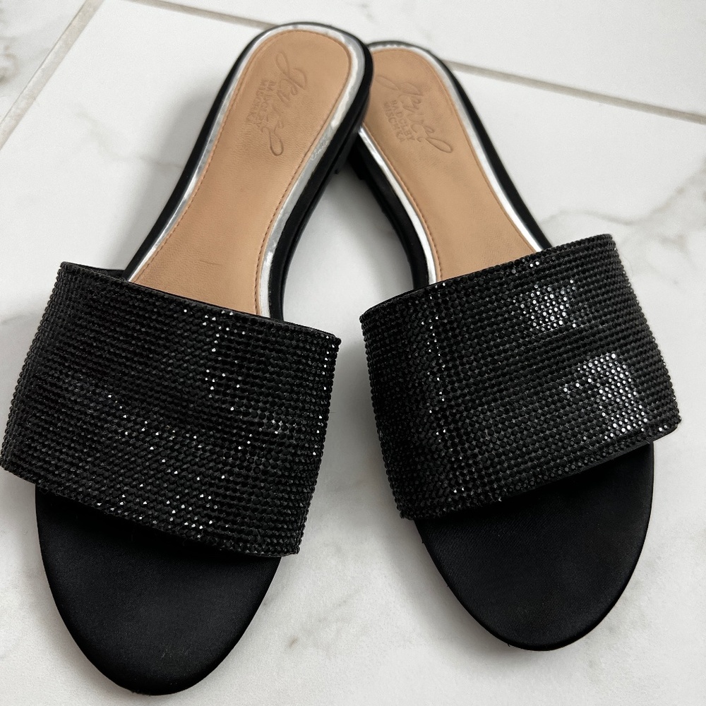 JEWEL by BADGLEY MISCHKA Slide Flat Sandals Black Size 6.5